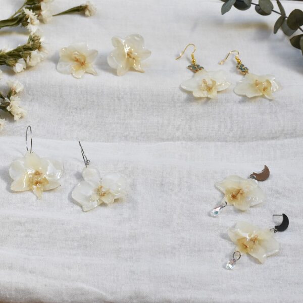 Small White Orchids- Flower Earrings