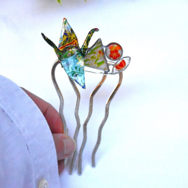 Origami Crane — Side Comb (Blue-Green)