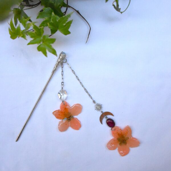 Peach Blossom — Hair Stick with Ruby & Swarovski