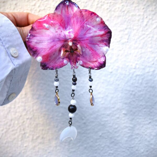 Painted Purple Orchid — Kanzashi Hair Fork with Pearls & Stones