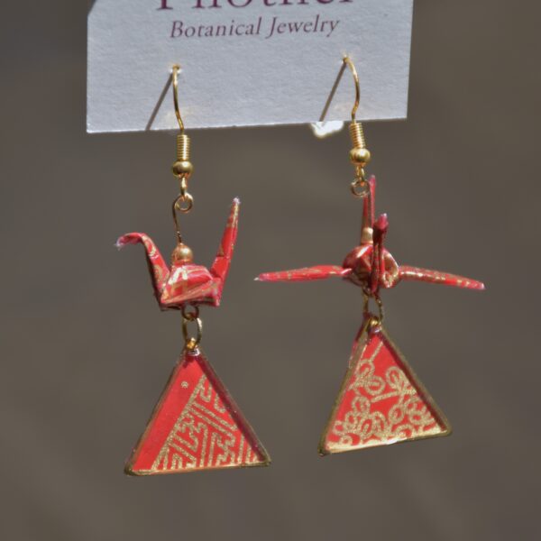 Origami Crane & Geometric Charm â Drop Earrings