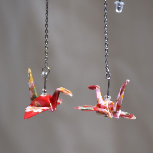 Origami Crane â Drop Earrings with Ear Chain