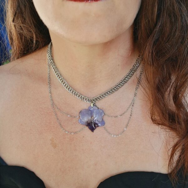 Purple Orchid Necklace with Half Persian Chainmail & Draping Chains