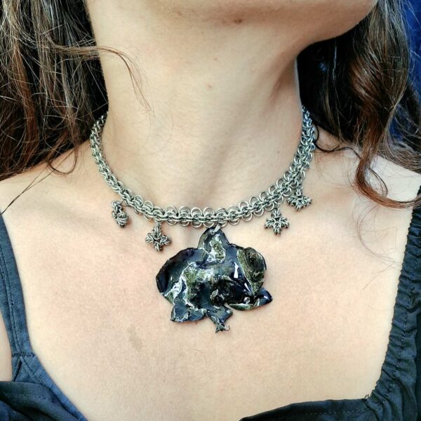 Custom Chainmail Black Orchid Necklace with Byzantine Crosses