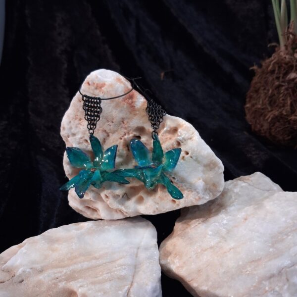 Dendrobium Blue Orchid Hoops with Classic Chainmail